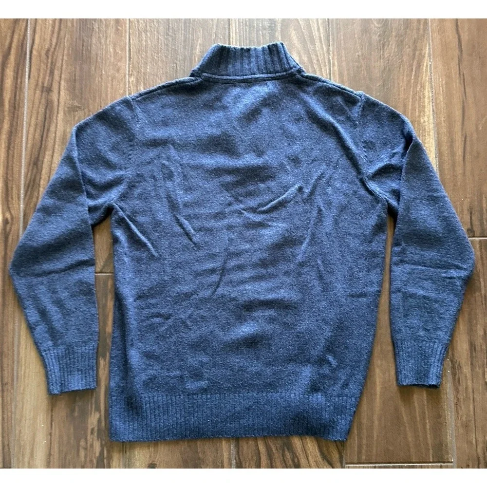 Savile Row Company Mens Blue Lambswool Blend Cable Knit Quarter Zip‎ Sweater L